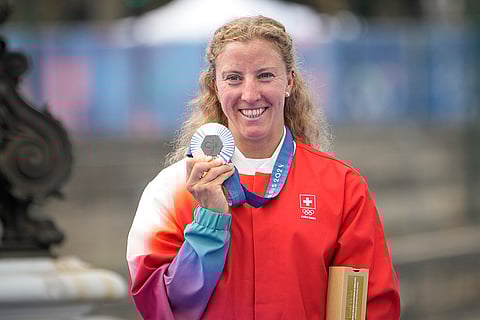 Women's individual triathlon: Silver medalist Switzerland's Julie Derron